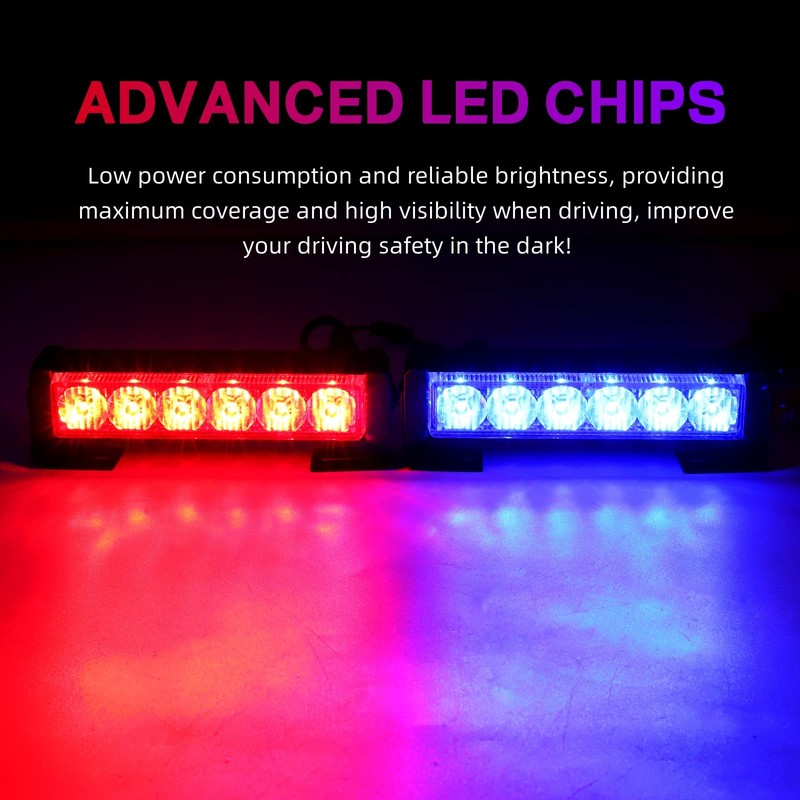 NWpangu LED Strobe Light, Super Glare, Blue & Red, 12V