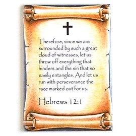 Hebrews 12:1 Bible Verse Fridge Magnet (2 x 3 inches)