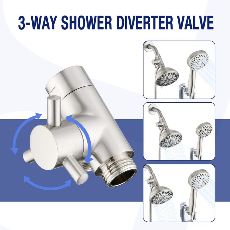 PDPBath Brass 3 Way Shower Arm Diverter Valve for Handheld