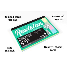 Luxpad A6 Gluebound Revision & Presentation Cards - Assorted Colours. 48 Lined Cards Per Pad (6x4")