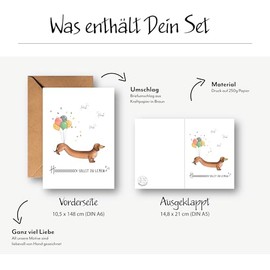 Geburtstagskarte mit Dackel f√ºr Kinder und Erwachsene | Gl√ºckwunschkarte mit Dackelmotiv | Hoch sollst du leben Gru√ükarte mit Hund | besondere Geburtstagsw√ºnsche | DIN A6