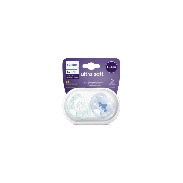 Avent Ultra Soft 2 Silicone Orthodontic Soothers with Pattern 0-6 Months