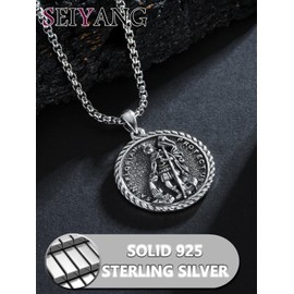 Seiyang St Florian Necklace 925 Sterling Silver Saint Florian Medal Pendant Patron Amulet Necklace Talisman Protection Jewellery Gifts for Men Firefighters