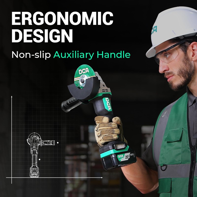 DCA Cordless Angle Grinder 20V 4-1/2 inch, 8500RPM Brushless Motor,