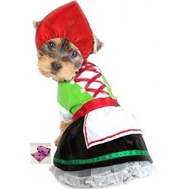 Oktoberfest Lederhosen Alpine Maiden Girl Costume with Bags – Dog Size (M – Chest 16-18.5”, Neck 12”, Back 12.5”, Green/Red)