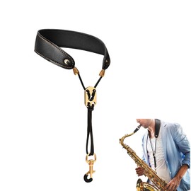 ChasCoCo Saxophone Strap Neck Strap, Neck Strap, Bunching, Ergonomic, Adjustable, Reducing, Saxophone, Playing, Practice, Brass Band, PU Leather Saxophone