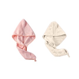 2 Pack Microfiber Hair Towel Wrap,Hair Drying Towel with Button, Towel Turban,Head Towel to Dry Hair Quickly (2 Colors, One Size)