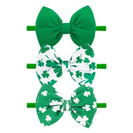 YanJie St. Patrick's Day Baby Girl Clover Headbands Shamrock Printed Baby Girl Bow Green Infant Headband St.Patrick Wide Hairband Hair Accessories