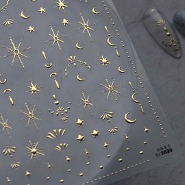 Moon Star Nail Art Stickers 3D Gold Nail Stickers Gold Moon Nail Decals Luxury Stickers for Nails Designs Self-Adhesive Nail Art Supplies for Women Girls DIY Manicure 1 Sheets
