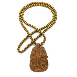 Fashion 21 Egypt King Pharaoh Pendant 6mm 30" Wooden Bead Necklace in Black, Brown, Natural Tone (Brown)