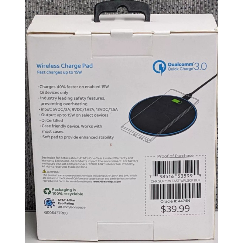 AT&T 15W Fast Charge Wireless Charging Pad