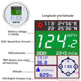 MAIMEIMI GPS Speedometer 85mm 3-3/8" Digital Boat GPS Speedometer Gauge Waterproof MPH Knots Km/h Adjustable for Car Marine Truck Motorcycle 9-32V (White)
