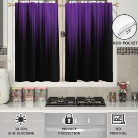 AAtter Purple and Black Window Curtain for Kitchen Abstract Striped Dark Plum Cool Gothic Gradient Small Short Home Living Room Bedroom Bathroom Drapes Treatment Fabric 1 Pair, 27.5" W x 45" L, Modern
