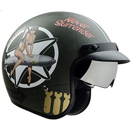 Vega Helmets X390 Retro Open Face Motorcycle Helmet w/Sunshield Unisex-Adult powersports (Bombs Away, X-Small)