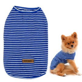 SMALLLEE_LUCKY_STORE Basic Pet Knitted Cotton Striped Tee Shirt for Small Dogs Cats Boy Girl Puppy Sleeveless T Shirt Vest Soft Chihuahua Summer Clothes,Blue,Small