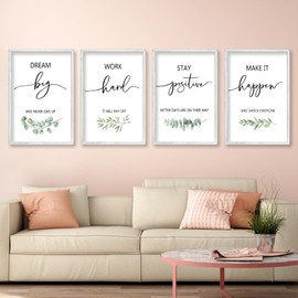 Inspirational Wall Art Sign Decor 16"x11" Set of 4 Morden Office Prints Soild Wood Framed Home Office Motivational Plaque Farmhouse Living Room Office Sign Wall Hanging Decoration (White)