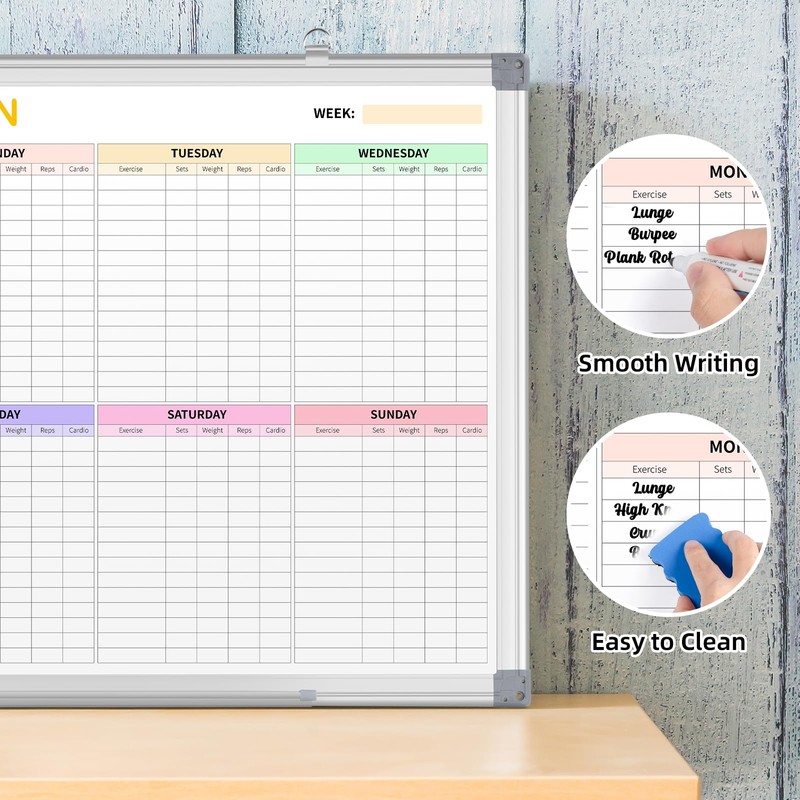 Fitness Tracker Magnetic Whiteboard Workout Plan Dry Erase Board for