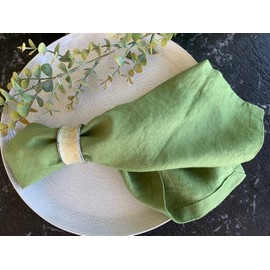 Linen Napkins –100% French Flax – Stonewashed Pure Linen Cloth Napkins - Size 45 cm x 45 cm – Set of 4 (Pepper Green)