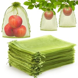 DECYOOL 120 PCS Fruit Protection Bags 8x12 inch, Green Fruit Bags for Fruit Trees Fruit Netting Cover Drawstring Mesh Bags Suit for Mangoes Tomatoes Fruit Trees Veggies Garden