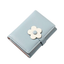 Semo1mus Women's Trifold Wallet, Stylish, Mini Wallet, High School Students, Girls, Flower Decoration, Cute, Folding Wallet, Large Capacity, Card Slot, Wallet for Women, blue