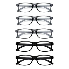 CVVTSPE 5 Pack Reading Glasses Blue Light Blocking,Reading Glasses for Women Men,Anti UV/Glare Filter Lightweight Eyeglasses (Three Grey&Two Black, 4, multiplier_x)