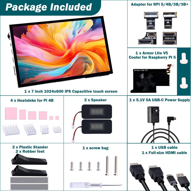 GeeekPi 7" Capacitive Touch Screen for Raspberry Pi HDMI Monitor