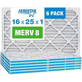 Aerostar 16x25x1 MERV 8 - 6 Count - High Efficiency Pleated HVAC, Furnace & Air Conditioner Filters - Removes Dust, Lint, Mold & Allergy-Causing Pollen