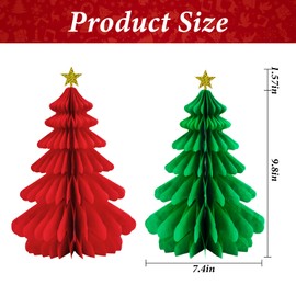 Paper Christmas Tree Decorations,2Pcs Red Green Honeycomb Christmas Tree Table Decoration,Christmas Party Tablescape Decoration for Hanging Christmas Decorations Indoor Outdoor