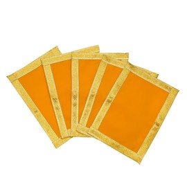 Set of 5 Decorative Mat Aasan Small Pooja Puja Aasan Cloth(Size:-10" Inches X 7" Inches) Multipurpose Indian Traditional Festival Navratri Pooja Decorations Decor Item and Gifts (Yellow)
