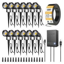 ZUCKEO All-in-One Low Voltage Landscape Lighting Kit, 5W LED Landscape Lights with Transformer, 120FT Wire and Connectors, Waterproof Outdoor Spotlight for Yard Garden House, 3000K 12V-24V, 12Pack