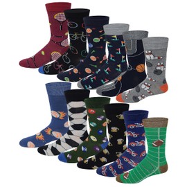 Different Touch Men Colorful Fashion Design Dress socks 10-13 (12 Pairs Novelty Sports Design)