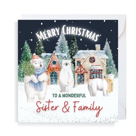Second Ave Sister & Family Christmas Polar Bear Square Xmas Holiday Festive Greetings Card