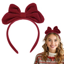 Red Bow Headbands Large Bowknot Hairband Red Bowknot Hair Band Christmas Hairbands Headdress for Women Girls Vintage Hairbands for Xmas Party Cosplay Christmas Costume Accessories A8LTHDJFG