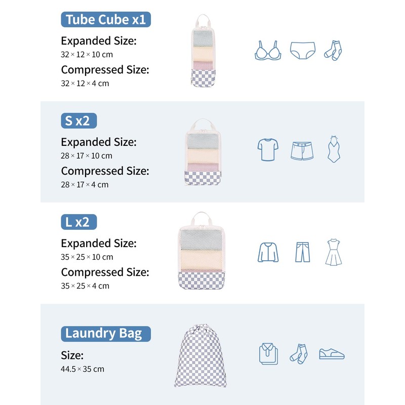 Narwey Compression Pack Cubes for Suitcase and Backpack, 6 Pieces