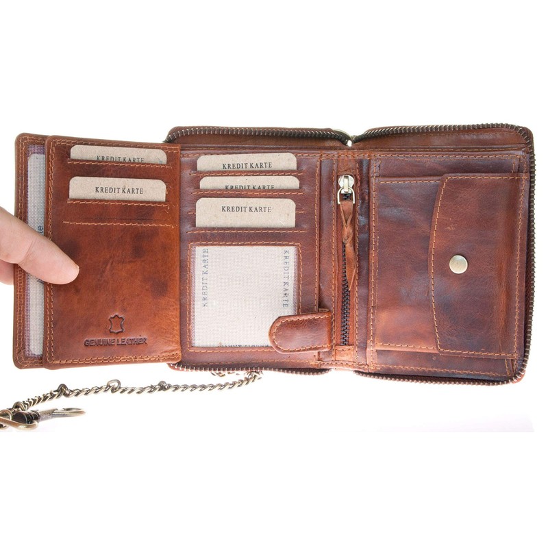 Glazed Genuine Leather Biker's Leather Wallet with Metal Chain