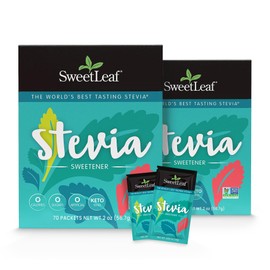 SweetLeaf Stevia Powder Packets - Zero Calorie Sweetener with Stevia Leaf Extract, No Artificial Sweetener Additive, Sugar Free, Keto Friendly, Non GMO, Gluten Free - 70 Packets (Pack of 2)
