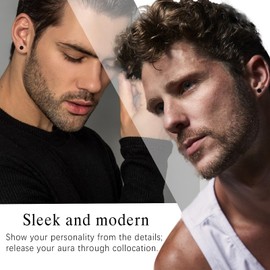 TGNEL Black Round Mens Earrings Pure Titanium Earrings for Men Sensitive Ears, Fashion Titanium Stud Earrings for Father Brother