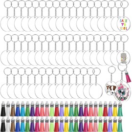 Llaveros acrílicos en blanco, 200 piezas transparentes para vinilo con 50 piezas en blanco acrílico (Paquete de 50 unidades)