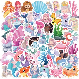 50 Pcs Mermaid Stickers for Water Bottles Funny Laptop Luggage Computer Scrapbooking Kids Teens Girls Boys Adults Aesthetic Waterproof Sticker Small Vinyl Decals (Mermaid)