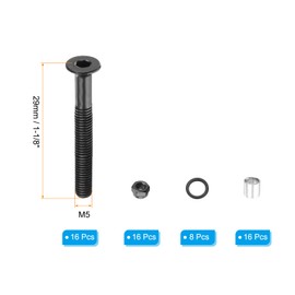 PATIKIL Skateboard Hardware Kit, Includes 16pcs 1-1/8" Desk Mounting Screws 16pcs Axle Nuts 8pcs Spacers 16pcs Washers for Skateboard Truck Wheel, Black
