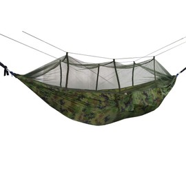 Camping Hammock with Net, Lightweight Portable Double Parachute Hammocks, 210T Nylon, High Capacity and Tear Resistance, Perfect for Camping, Backyard Relaxation (Camouflage)