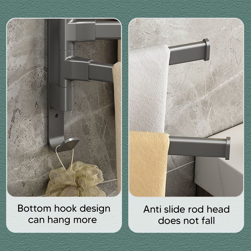 Black Swivel Towel Bar Punch Free Bathroom Towel Rack Wall