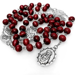 lulucross Seven Sorrows of Mary Rosary Chaplet Rose Scented 7 * 8mm Wooden Beads Catholic Jewelry Necklace for Pray (Red)