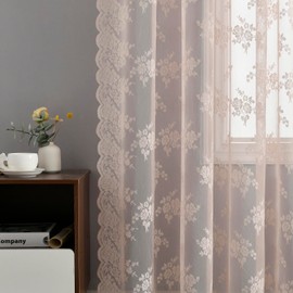 Kotile Blush - Cortinas transparentes de 90 pulgadas de largo, 2 paneles Cottagecore - Cortinas florales de coqueta para recámara, sala de estar, bolsillo para barra, cortinas de ventana de encaje, 52