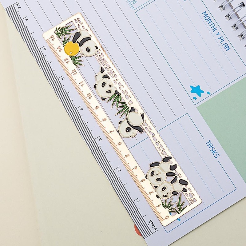 Rose Gold Metal Ruler Hollow Brass Rulers Panda Metal Bookmarks