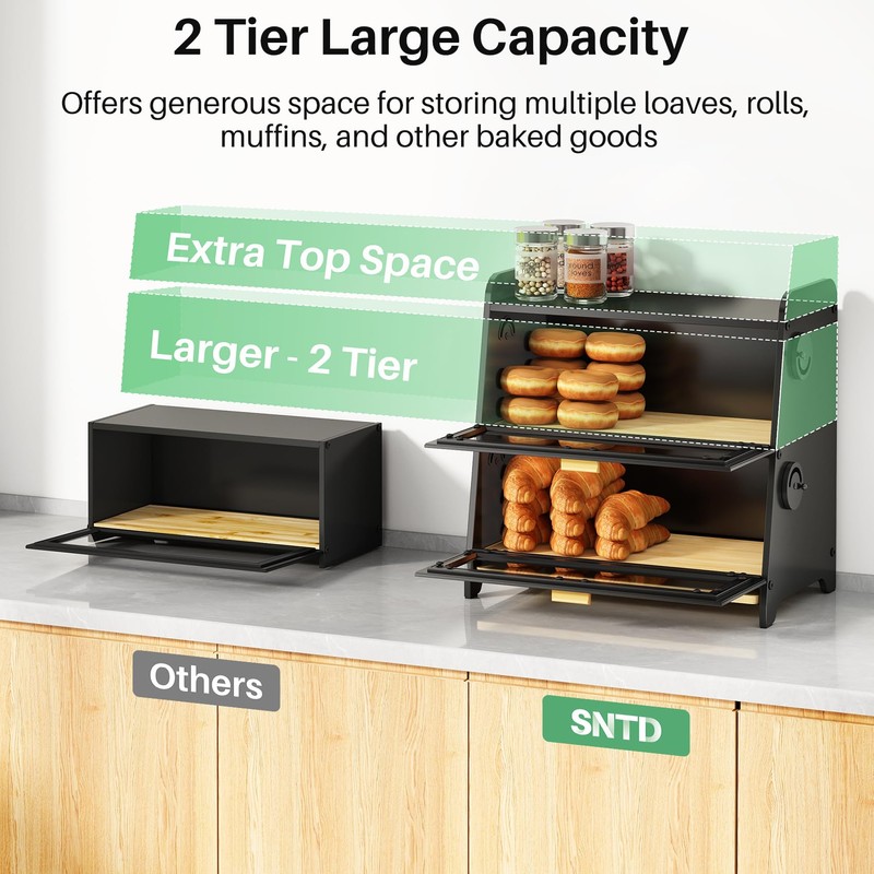 SNTD Bread Box - Kitchen Countertop Bread Storage Container with