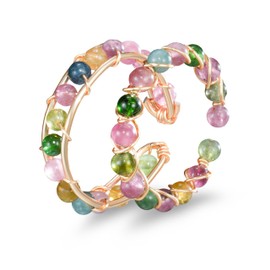 Melhill Stackable Tourmaline Gemstone Rings Adjustable Gold-plated Open Band Boho Everyday Wear Jewelry for Women