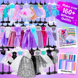 MINIFUN 1500+Pcs Fashion Designer Kit for Girls, Sewing Kit with 7 Mannequins, DIY Arts and Crafts Kit for Kids, Doll Clothes Making Kit, Girl Toys for Age 6 7 8 9 10 11 12 Year Old Gifts