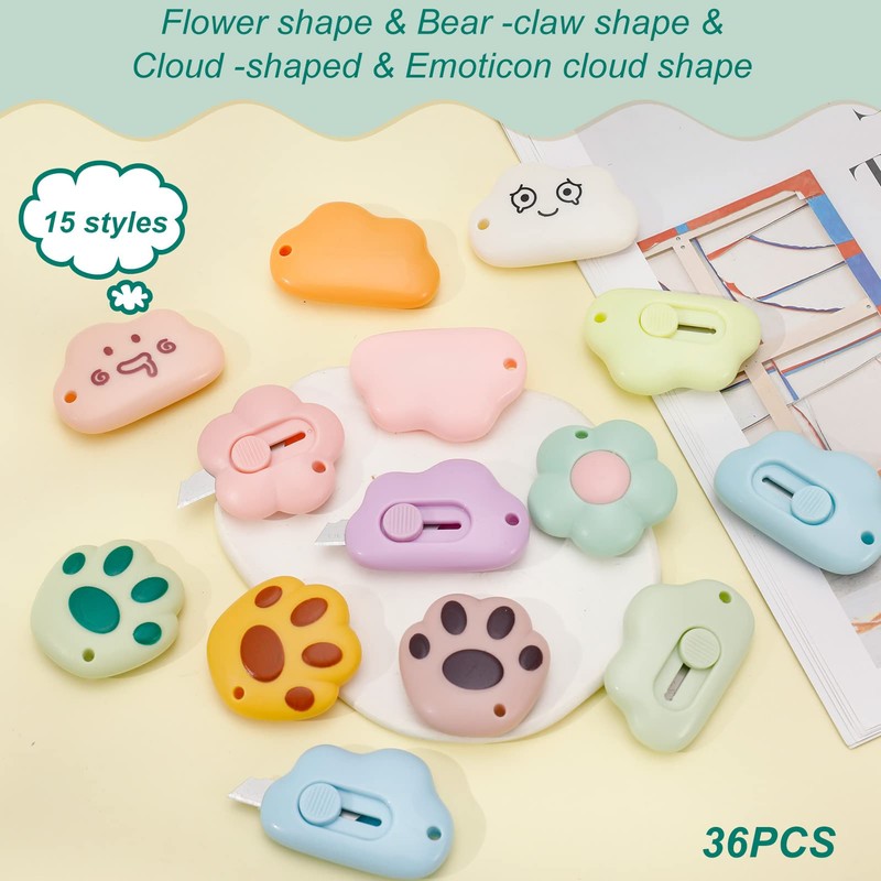 Jspupifip 36 Pcs Mini Retractable Box Cutter, Bear Claw Mini