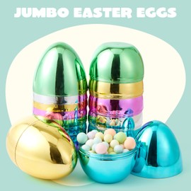 JOYIN 6 Pcs Jumbo Metallic Easter Eggs, 6 Inches Colorful Giant Plastic Eggs Fillable for Easter Themed Hunt Basket Stuffers Fillers Filling Treats Party Favor Classroom Prize Supplies